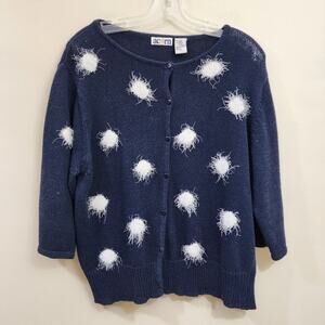Vintage Acorn button‎ front fuzzy polka dot cardigan sweater woman's size large
